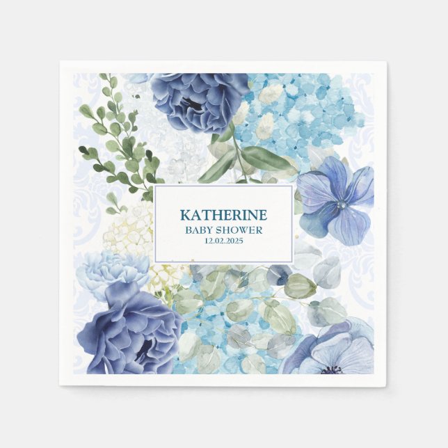 Baby in blühender Aquarellblau-Babydusche Serviette (Vorderseite)
