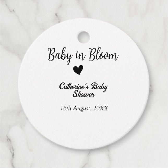 Baby in blühender Babydusche einfaches schwarzes H Geschenkanhänger (Vorderseite)