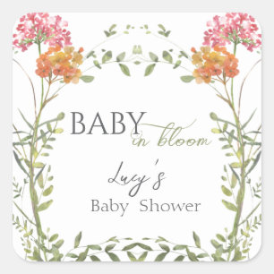 Baby in blühender Blumenwiese Aquarell Quadratischer Aufkleber