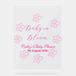 Baby in blühender rosa Blume Babydusche schlicht e Acrylschild