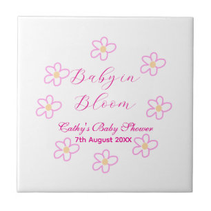 Baby in blühender rosa Blume Babydusche schlicht e Fliese