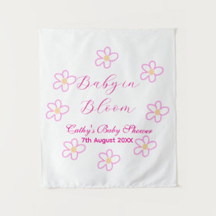 Baby in blühender rosa Blume Babydusche schlicht e Wandteppich