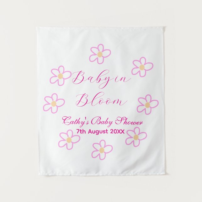 Baby in blühender rosa Blume Babydusche schlicht e Wandteppich (Vorderseite)
