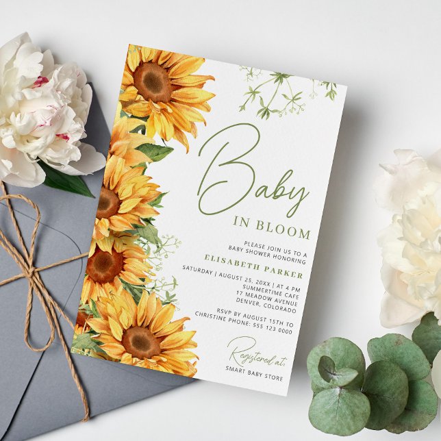 Baby in blühender Sonnenblume Elegante Babydusche Einladung (Von Creator hochgeladen)