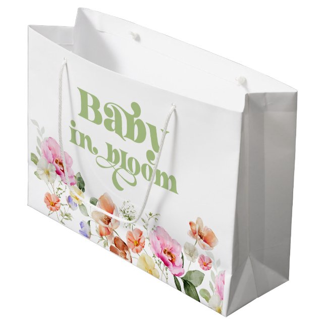 Baby in blühender Wildblume Babydusche Große Geschenktüte (Vorderseite Schrägansicht)