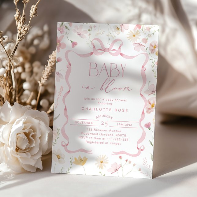 Baby in blühender Wildblume Blush pink Babydusche Einladung (Von Creator hochgeladen)