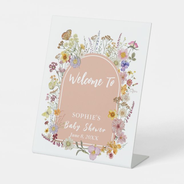 Baby in blühender Wildblume Dusty Pink Willkommen Sockelschild (Vorderseite)