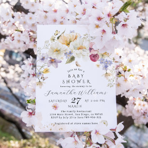 Baby in blühender Wildblume Rustikale Babydusche Einladung