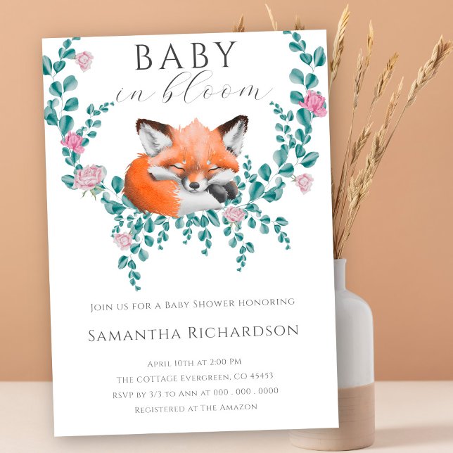 Baby in blühender Woodland Fox Floral Baby Dusche Einladung (Von Creator hochgeladen)