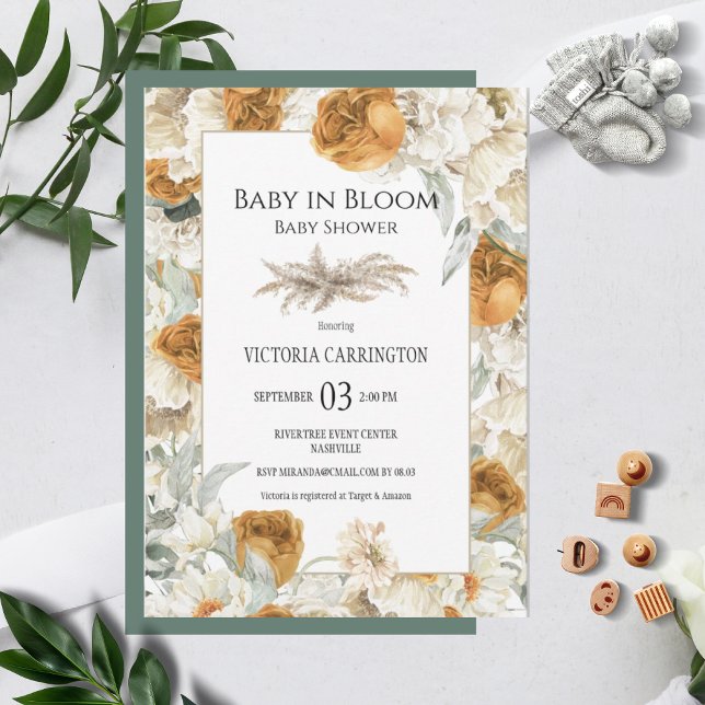 Baby in Blümflora neutrale Babydusche Hochzeit Einladung (Von Creator hochgeladen)