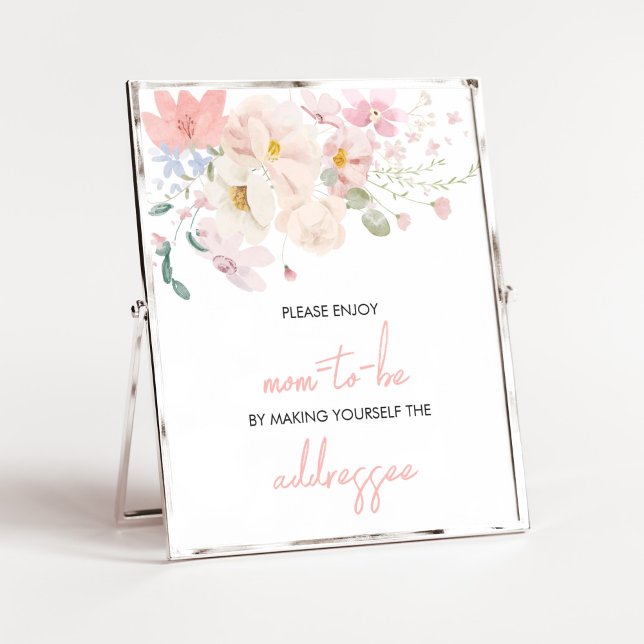 Baby in Blush Blink Rosa Floral Envelope Station Poster (Blush Pink Floral Baby in Bloom Baby Shower Envelope Station Sign)
