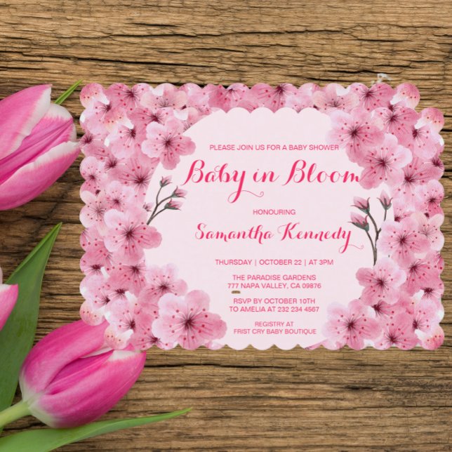Baby in Blush Rosa Blume Bloral Baby Dusche Einladung (Von Creator hochgeladen)