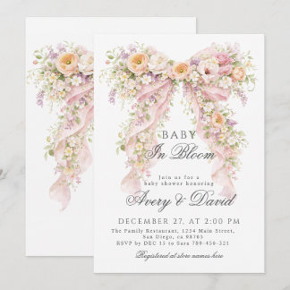 Baby in Blüte Floral Bogen Mädchen Baby Shower Einladung