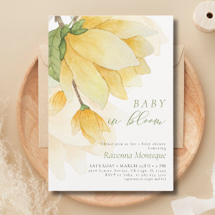 Baby in Blüte Gelbe saubere Magnolie-Baby-Party Einladung