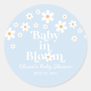 Baby in Blüte! Retro-Gänseblümchen blaue Boho-Baby Runder Aufkleber