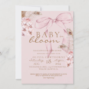 Baby in Blüte Rosa Blütenbraun Babydusche Einladung