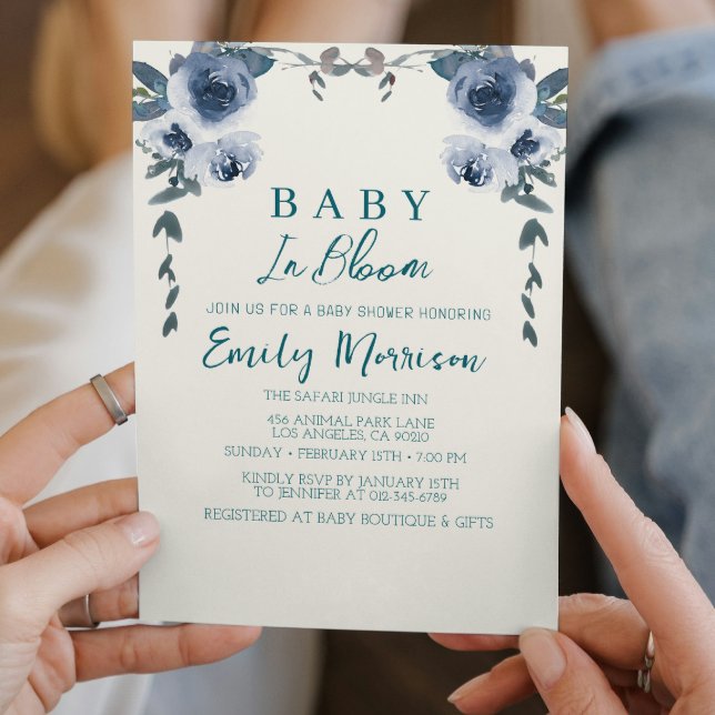 Baby in Blüte und blauen Blumen I Baby Dusche Einladung (Von Creator hochgeladen)