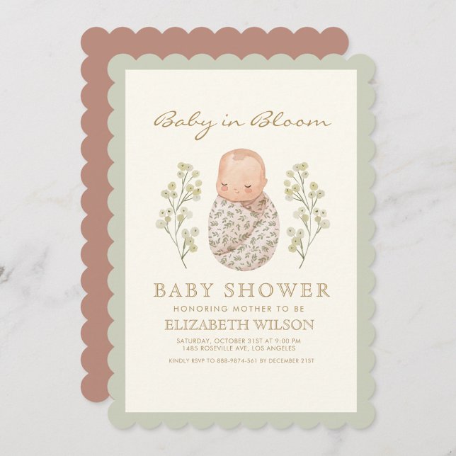 Baby in Blüte Wasserfarben Niedliche Babydusche Einladung (Von Creator hochgeladen)