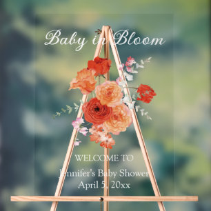 Baby in Blüten Orange Blumiges Babyshower Willkomm Acrylschild