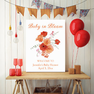 Baby in Blüten Orange Botanische Babyparty Willkom Poster