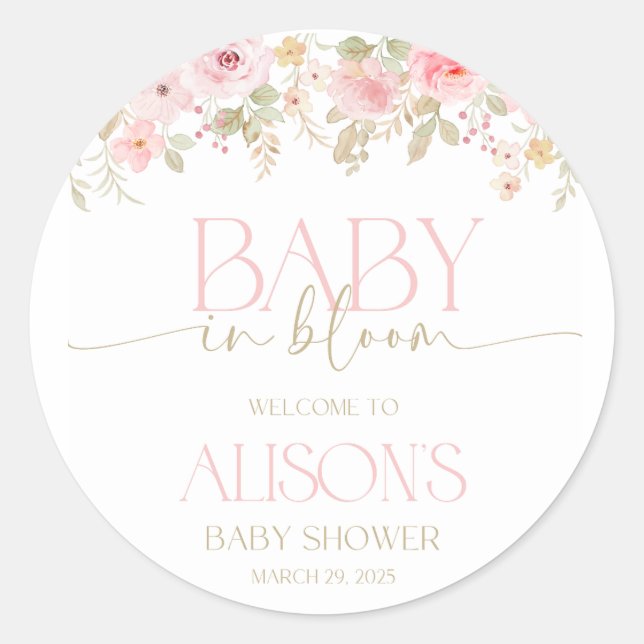 Baby in Blütenaufklebern für Babydusche Runder Aufkleber (Vorderseite)