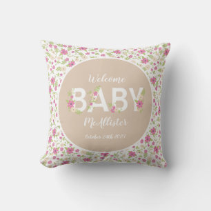 Baby in Blütendusche Rosa Vintage Blume Mädchen Kissen
