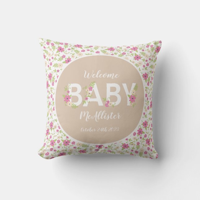 Baby in Blütendusche Rosa Vintage Blume Mädchen Kissen (Vorderseite)