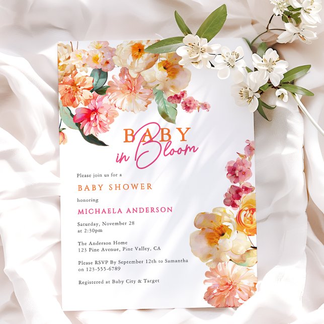 Baby in Blütenfarbenflorale Babydusche Einladung (Von Creator hochgeladen)