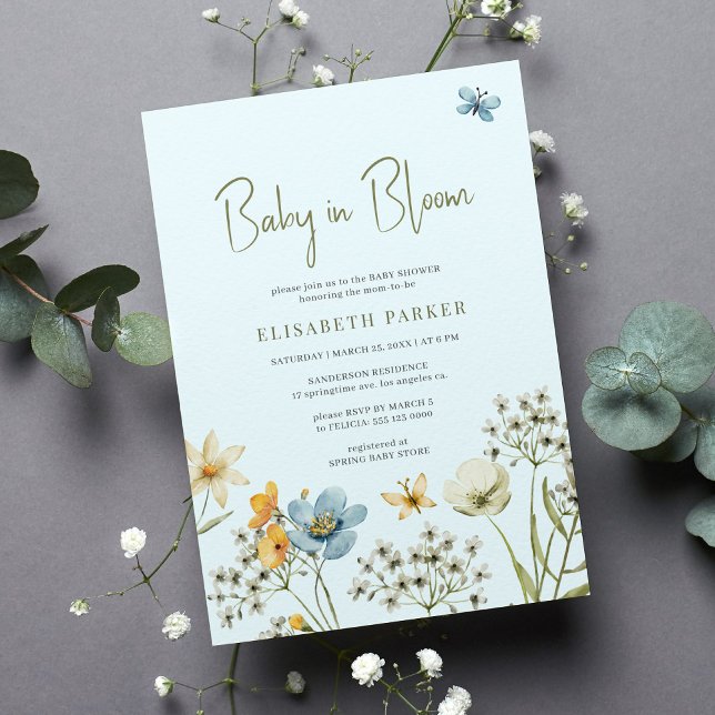 Baby in Blütenfeder Wildblume Babydusche Einladung (Von Creator hochgeladen)
