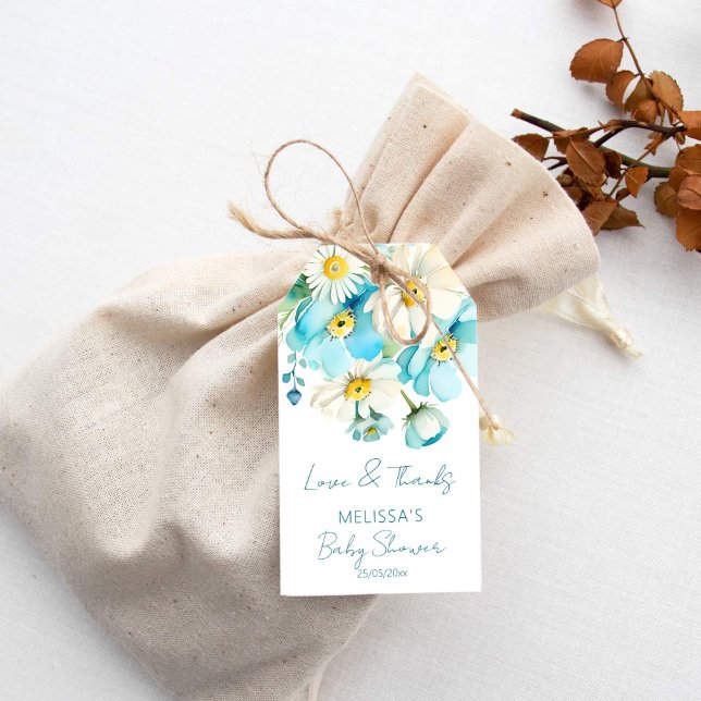 Baby in Blütenfrühling Sommerdusche bevorzugt Geschenkanhänger (Baby in bloom spring summer baby shower favors gift tags thank you favor tags wildflower daisy )