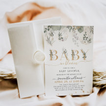 Baby in Blütengrün & Gold Baby Dusche