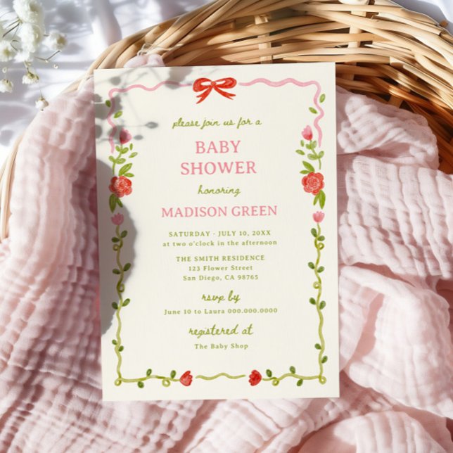 Baby in Blütenhand gezogenes Blumenknecht Baby-Dus Einladung (Von Creator hochgeladen)