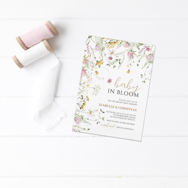 Baby in Blütenpinke und Gelbe Wildblumen Dusche Einladung (Von Creator hochgeladen)