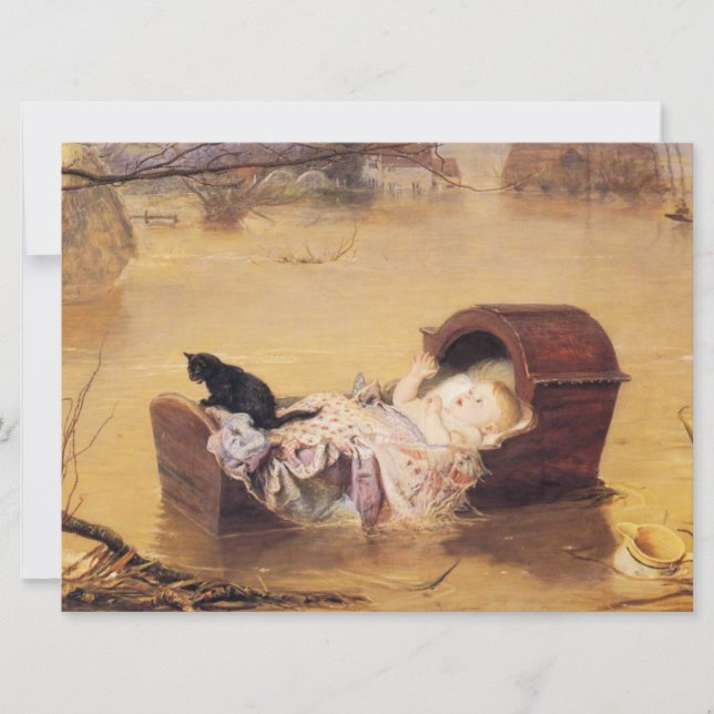 Baby in einem Babybett Während einer Flut (von J.E Karte (Vorderseite)