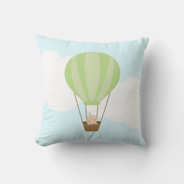 Baby in Heißluftballon {grün} Kissen (Vorderseite)
