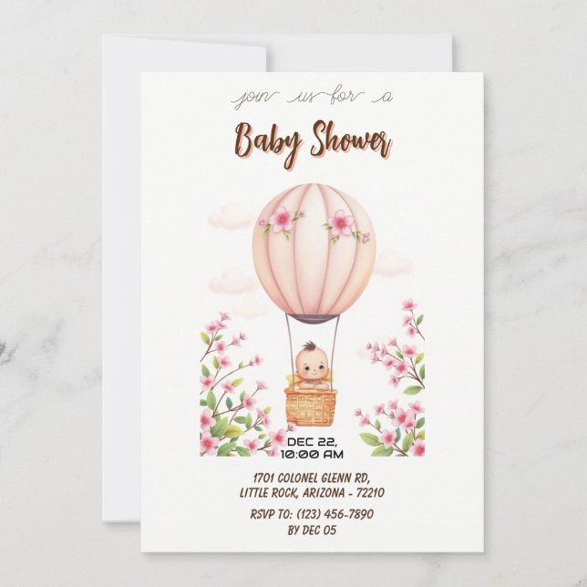 Baby in Hot Air Balloon Babydusche Einladung (Vorderseite)