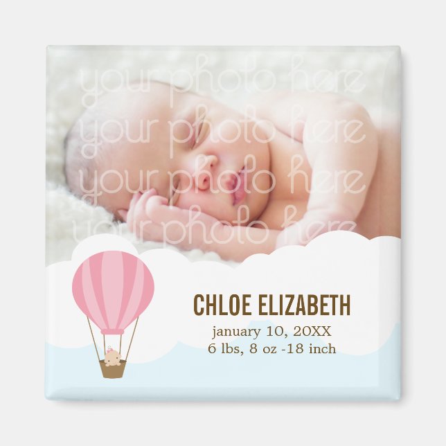 Baby in Pink Balloon Baby Birth Ankündigungen Magnet (Vorne)