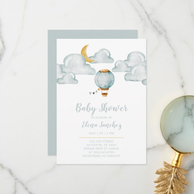 Baby Invitation - Soft Blue Baby Dusche Dankeskarte (Vorderseite/Rückseite Beispiel)
