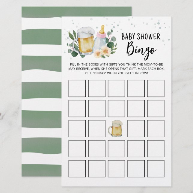 Baby Is Brewing Baby Shower Bingo Game Card Pink (Vorne/Hinten)