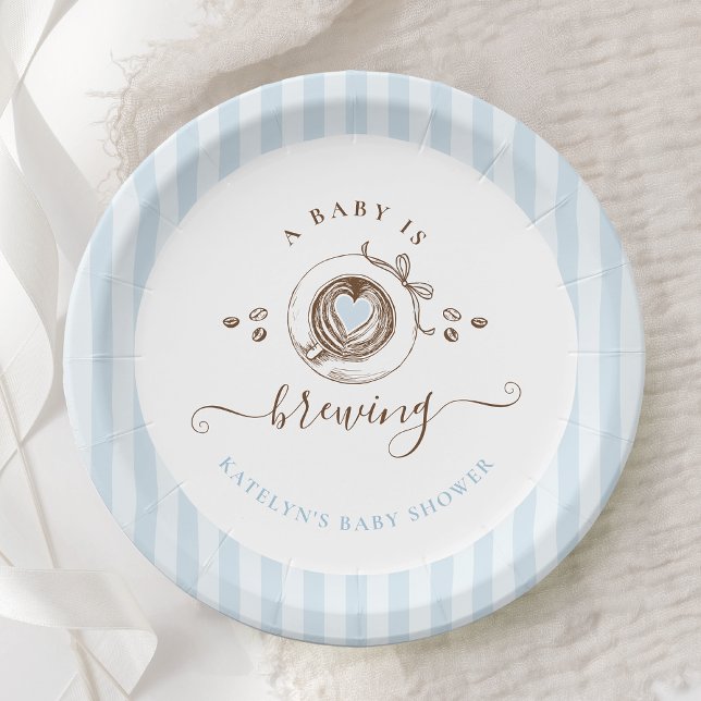 Baby Is Brewing Blau Gestreift Pappteller (Von Creator hochgeladen)