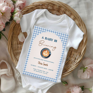 Baby is Brewing Coffee Baby Shower Blue Gingham  Einladung