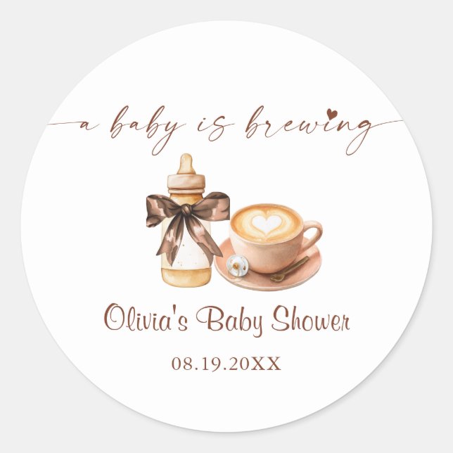 Baby Is Brewing Coffee Baby Shower Runder Aufkleber (Vorderseite)