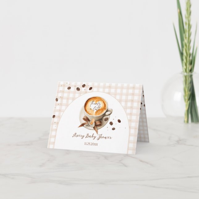 Baby is Brewing Coffee Bean Theme Baby Shower Dankeskarte (Vorderseite)