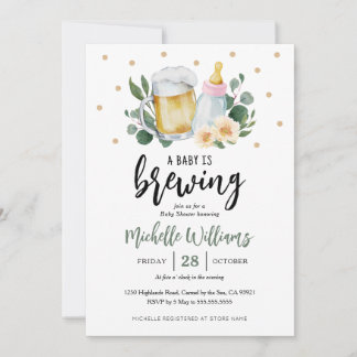 Baby Is Brewing Greenery Baby Shower Invitation