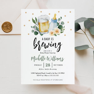 Baby Is Brewing Greenery Babyparty-Einladung Einladung