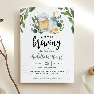 Baby Is Brewing Greenery Babyparty-Einladung Einladung