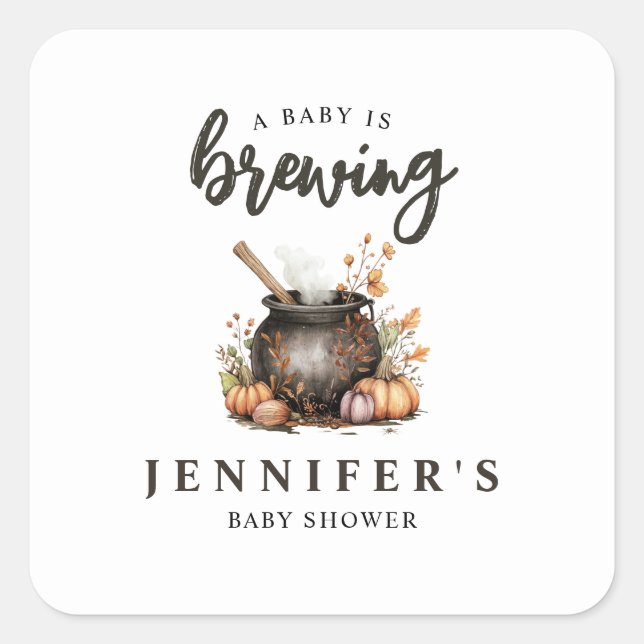 Baby Is Brewing Halloween Baby Shower Quadratischer Aufkleber (Vorderseite)