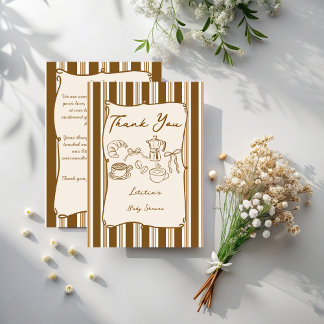 Baby is brewing retro stripes coffee baby shower dankeskarte