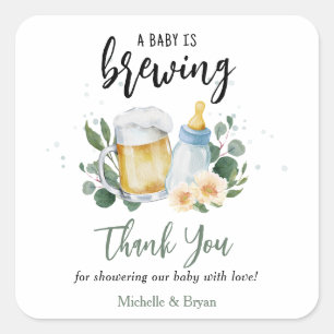 Baby ist am Brauen Greenery Baby Shower Danke Quadratischer Aufkleber