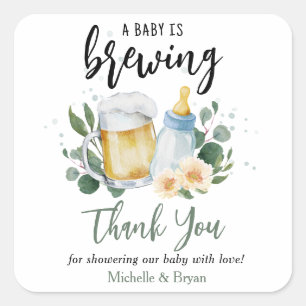 Baby ist am Brauen Greenery Baby Shower Danke Quadratischer Aufkleber